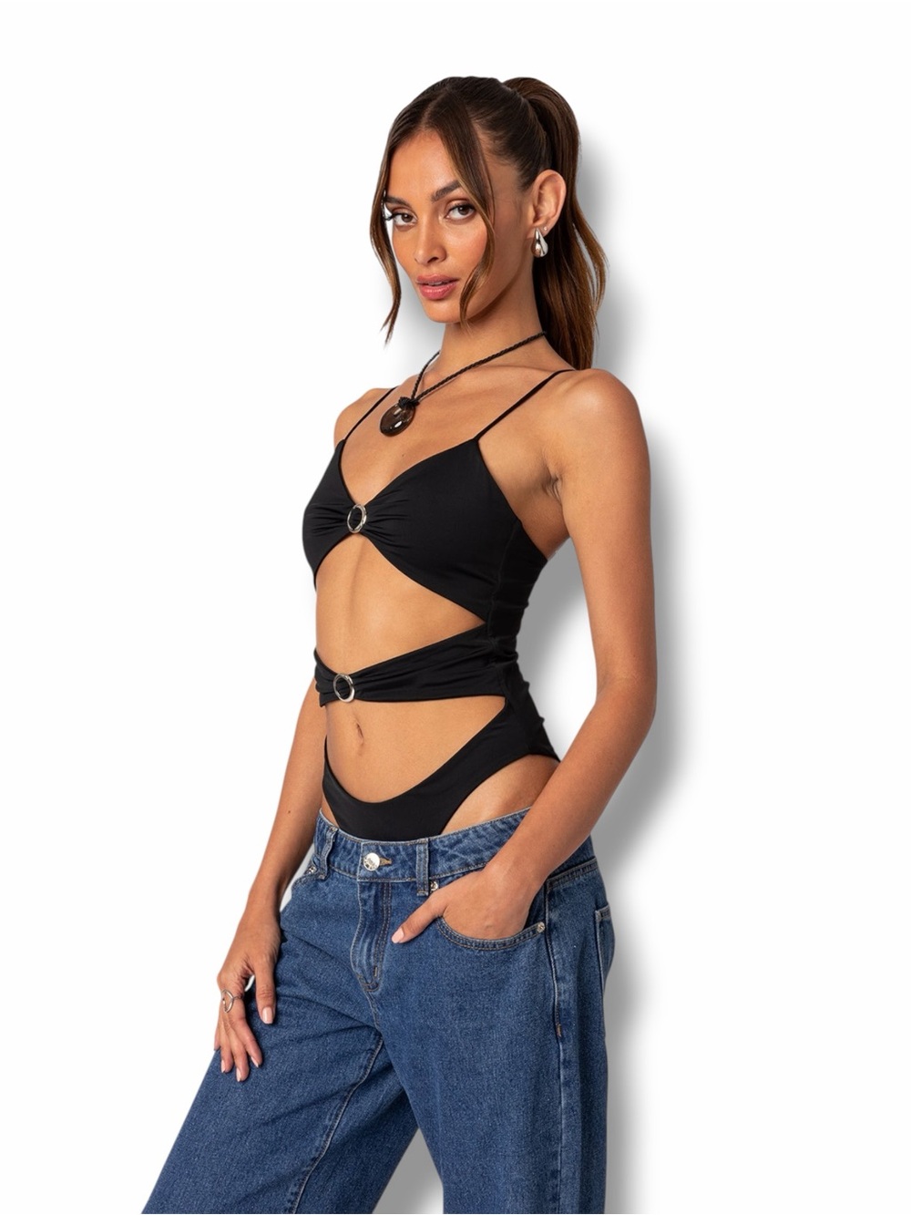 Edikted Amethyst Cut Out Bodysuit Black Large